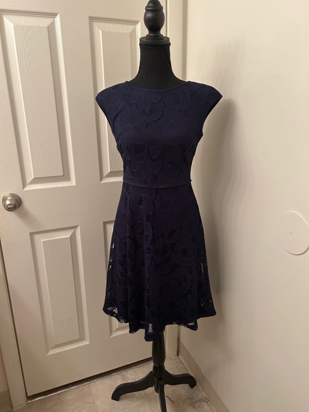 Wisp Navy Blue Lace A-Line Mini Dress Size 0